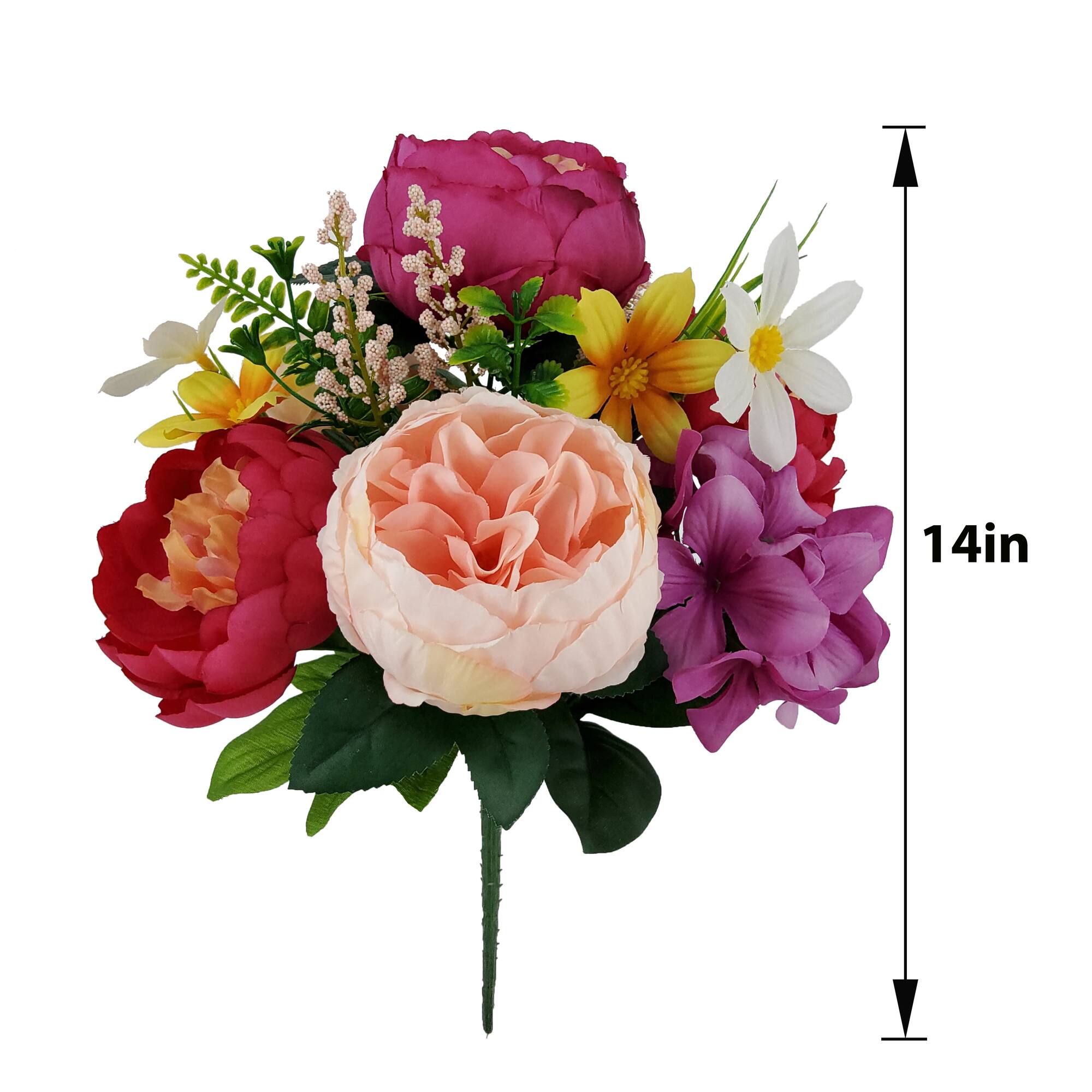 14" Purple & Pink Cabbage Rose, Hydrangea & Peony Bush by Ashland®